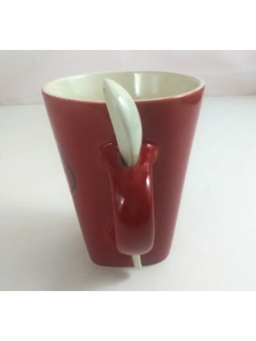 Red Stoneware Texas Cup With Spoon In Handle Souvenir Coffee Cup